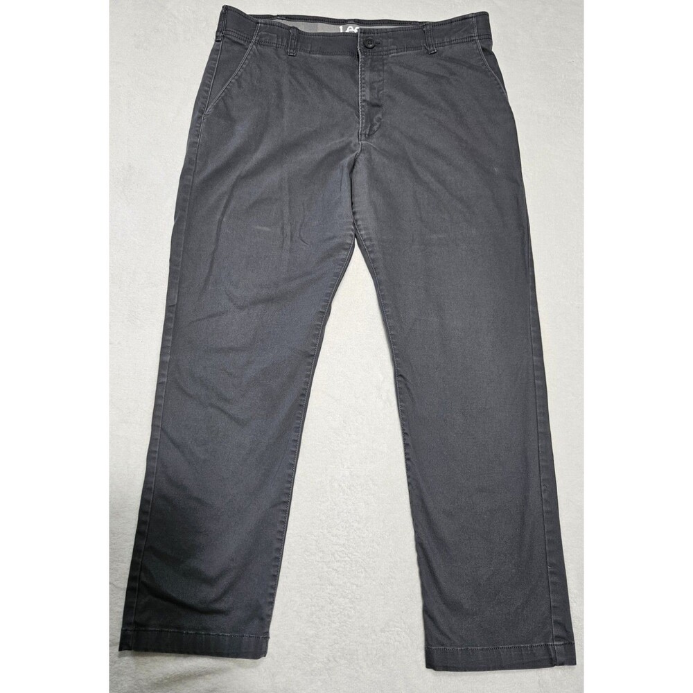 Lee Men's Slim Fit Chino Pants 38x28 Gray Flat Front Performance Stretch Casual